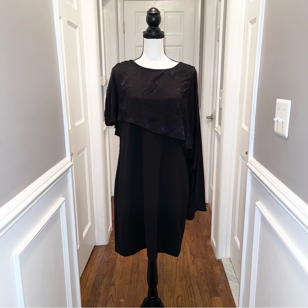 DKNY draped shoulder black dress size 14